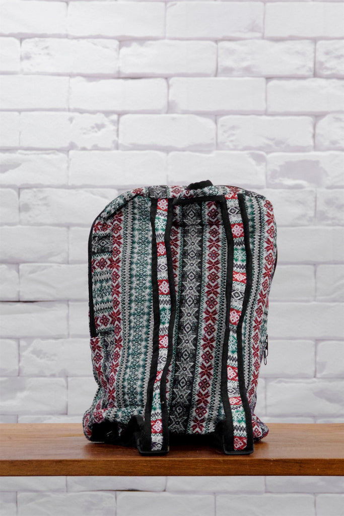 Woven Backpack - backpack, black, black and white, ethnic, green, orange, PATTERN, red, regular backpack, white, woven, zipper - Wander Emporium