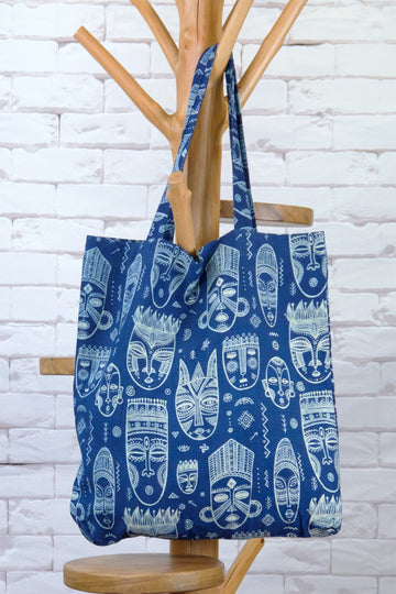 Indigo Shopper - bag, beach bag, book bag, day bag, Hand made, Indigo, lunch bag, tote bag - Wander Emporium
