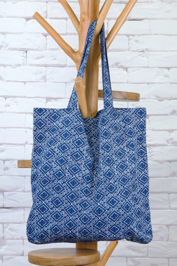 Indigo Shopper - bag, beach bag, book bag, day bag, Hand made, Indigo, lunch bag, tote bag - Wander Emporium