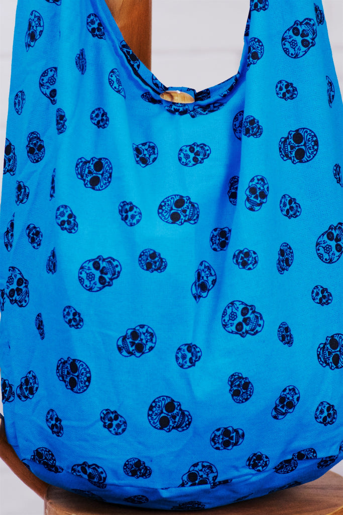 Shoulder Bag | Sugar Skull - bag, balck, beach bag, blue, book bag, day bag, gymsack, hobo bag, red, shoulder, sling bag, sugar skull, tote bag - Wander Emporium