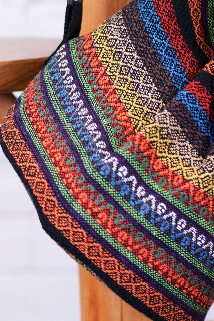 Woven Bucket Bag - bag, black and white, blue, bucket bag, buckle, day bag, gymsack, red, sackpack, sling bag, white, yellow - Wander Emporium