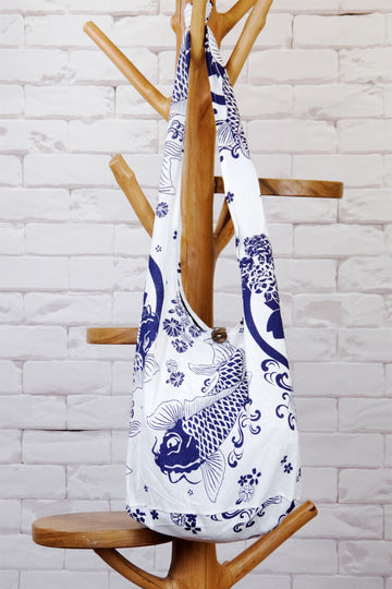 Shoulder Bag | Koi Fish - bag, beach bag, blue, book bag, coy fish, day bag, gymsack, hobo bag, shoulder, sling bag, tote bag - Wander Emporium