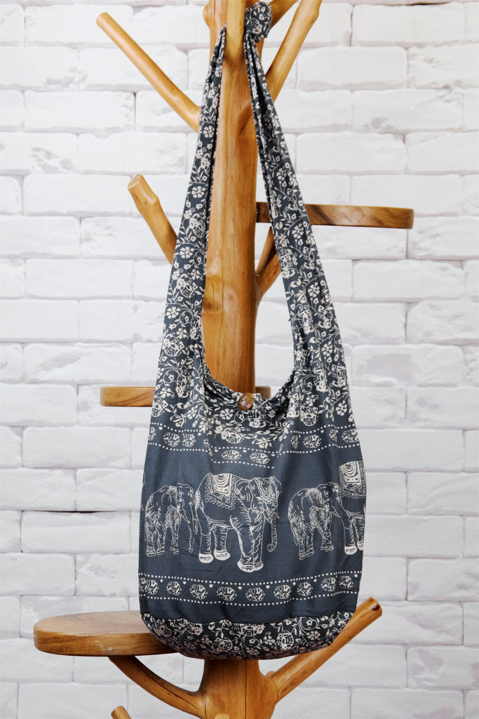 Shoulder Bag | Elephants - baby, bag, beach bag, black, black and white, blue, book bag, day bag, elephant, green, gymsack, hobo bag, red, shoulder, sling bag, tote bag - Wander Emporium