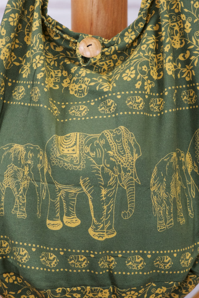Shoulder Bag | Elephants - baby, bag, beach bag, black, black and white, blue, book bag, day bag, elephant, green, gymsack, hobo bag, red, shoulder, sling bag, tote bag - Wander Emporium