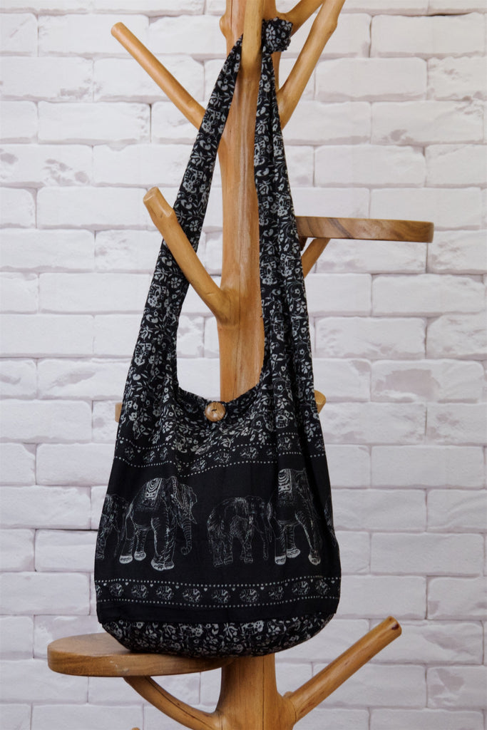 Shoulder Bag | Elephants - baby, bag, beach bag, black, black and white, blue, book bag, day bag, elephant, green, gymsack, hobo bag, red, shoulder, sling bag, tote bag - Wander Emporium