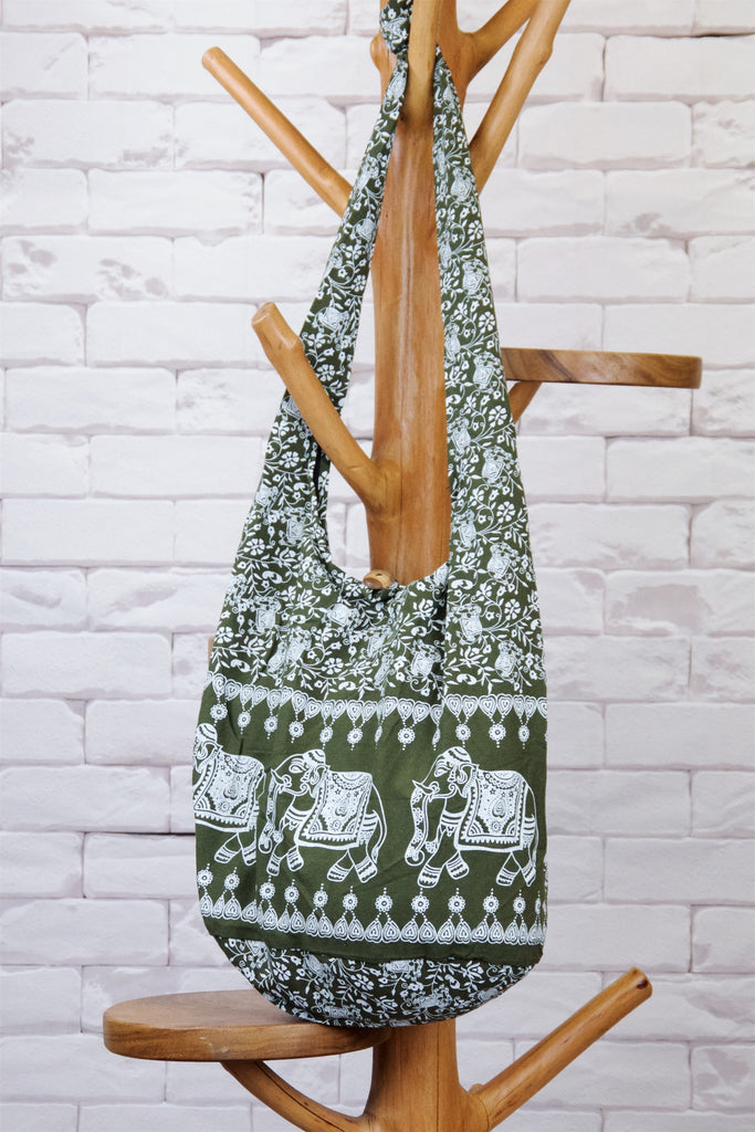 Shoulder Bag | Elephants - baby, bag, beach bag, black, black and white, blue, book bag, day bag, elephant, green, gymsack, hobo bag, red, shoulder, sling bag, tote bag - Wander Emporium
