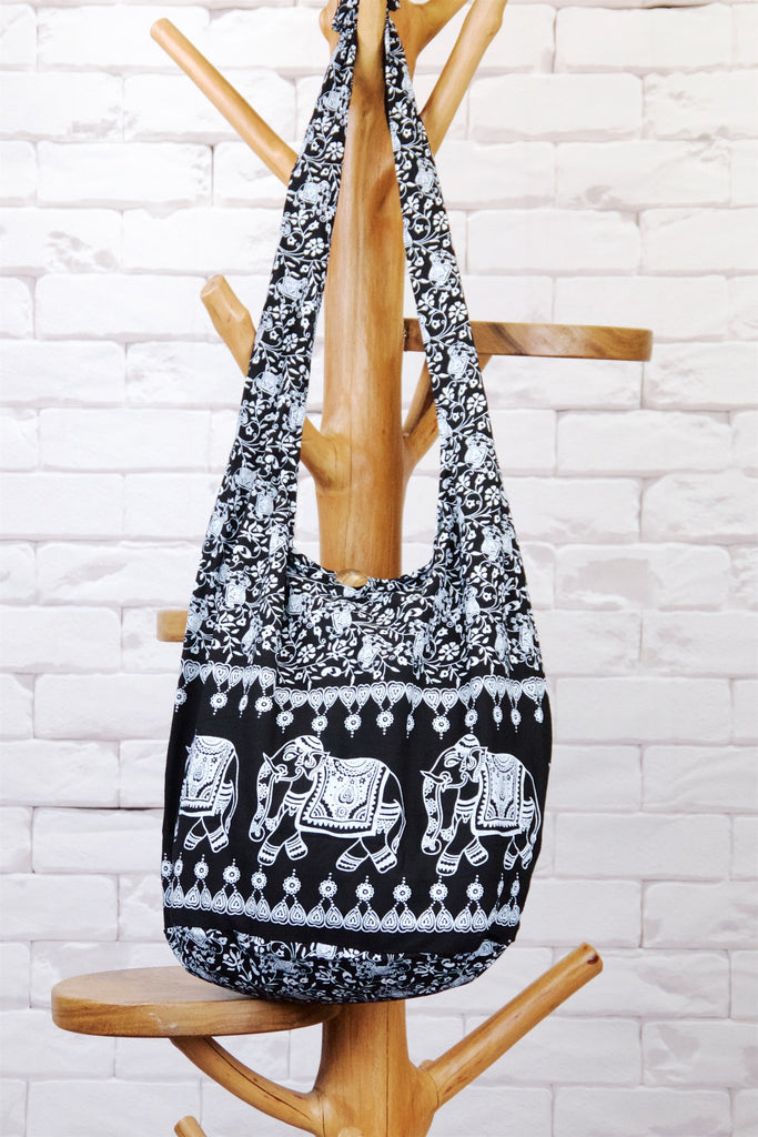 Shoulder Bag | Elephants - baby, bag, beach bag, black, black and white, blue, book bag, day bag, elephant, green, gymsack, hobo bag, red, shoulder, sling bag, tote bag - Wander Emporium
