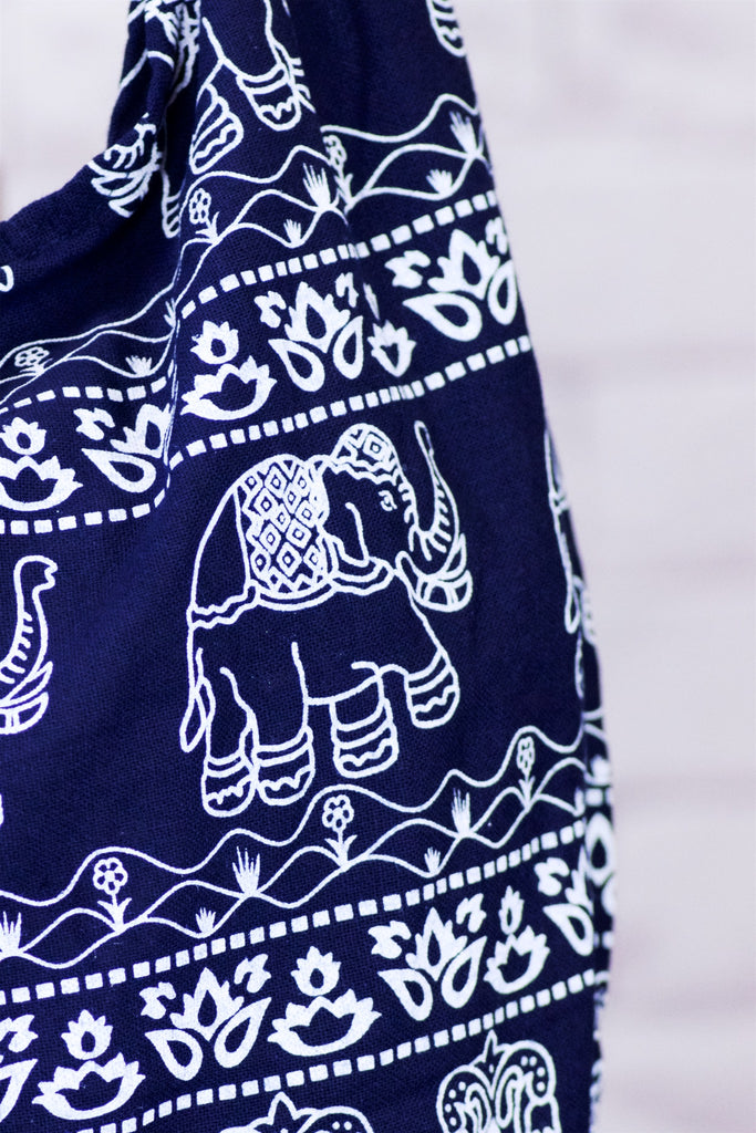 Shoulder Bag | Elephants - baby, bag, beach bag, black, black and white, blue, book bag, day bag, elephant, green, gymsack, hobo bag, red, shoulder, sling bag, tote bag - Wander Emporium