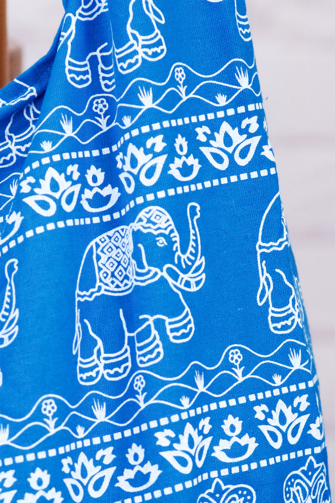 Shoulder Bag | Elephants - baby, bag, beach bag, black, black and white, blue, book bag, day bag, elephant, green, gymsack, hobo bag, red, shoulder, sling bag, tote bag - Wander Emporium