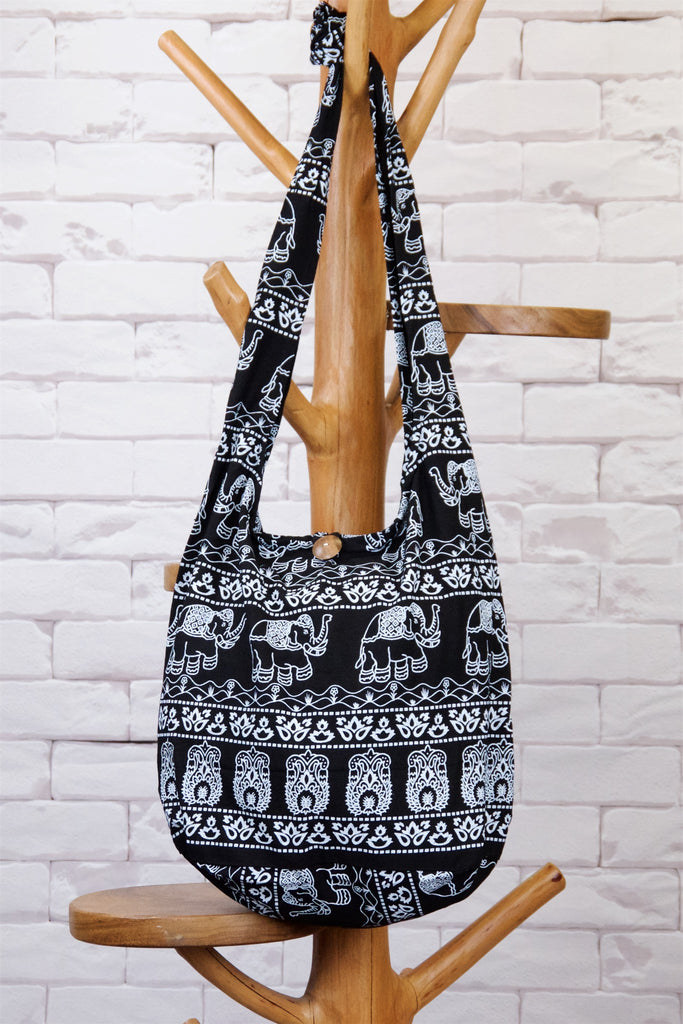 Shoulder Bag | Elephants - baby, bag, beach bag, black, black and white, blue, book bag, day bag, elephant, green, gymsack, hobo bag, red, shoulder, sling bag, tote bag - Wander Emporium