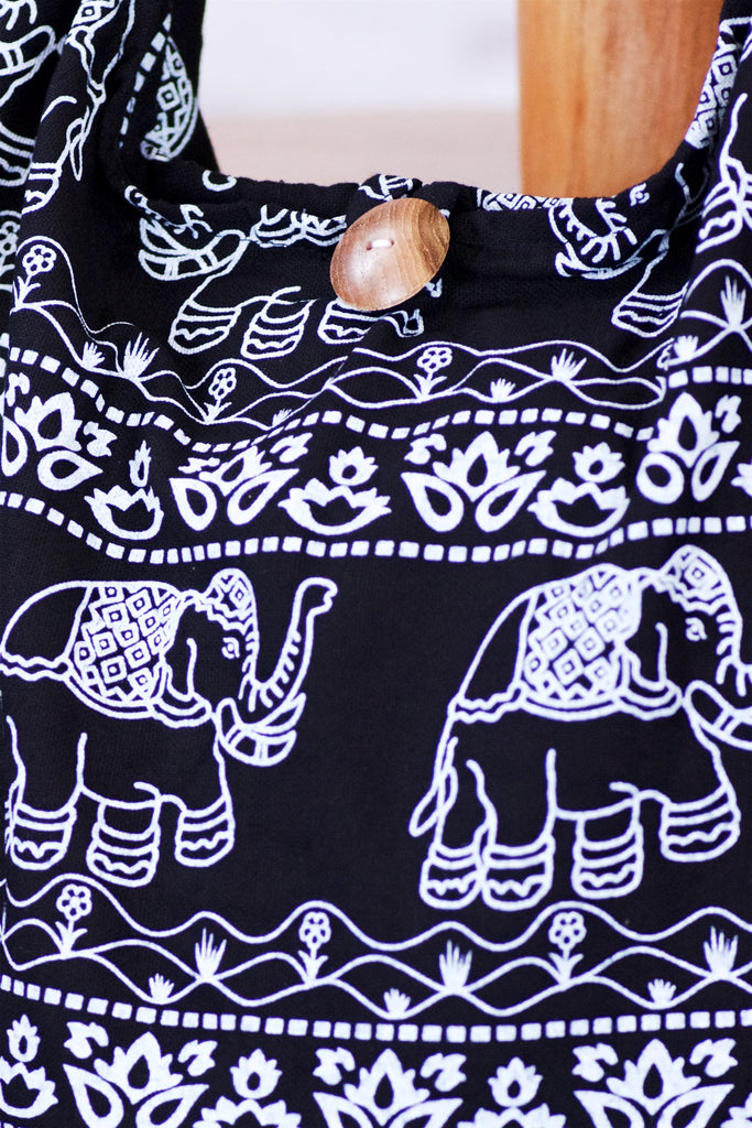 Shoulder Bag | Elephants - baby, bag, beach bag, black, black and white, blue, book bag, day bag, elephant, green, gymsack, hobo bag, red, shoulder, sling bag, tote bag - Wander Emporium