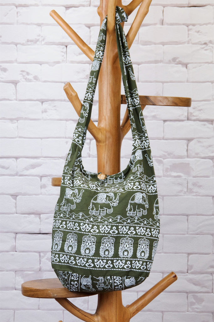 Shoulder Bag | Elephants - baby, bag, beach bag, black, black and white, blue, book bag, day bag, elephant, green, gymsack, hobo bag, red, shoulder, sling bag, tote bag - Wander Emporium