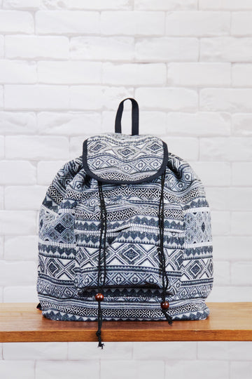 Woven Backpack | Snap Closure - backpack, book bag, day bag, day pack, earthy, ethnic, everyday, green, multicolour, PATTERN, regular backpack, unisex, woven - Wander Emporium