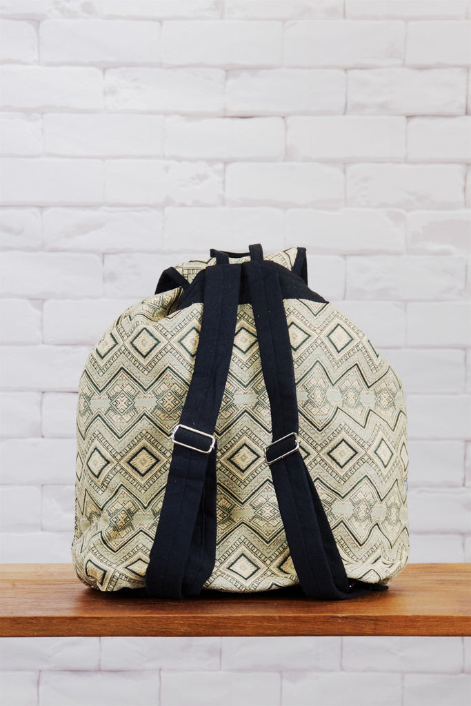 Woven Backpack | Snap Closure - backpack, book bag, day bag, day pack, earthy, ethnic, everyday, green, multicolour, PATTERN, regular backpack, unisex, woven - Wander Emporium