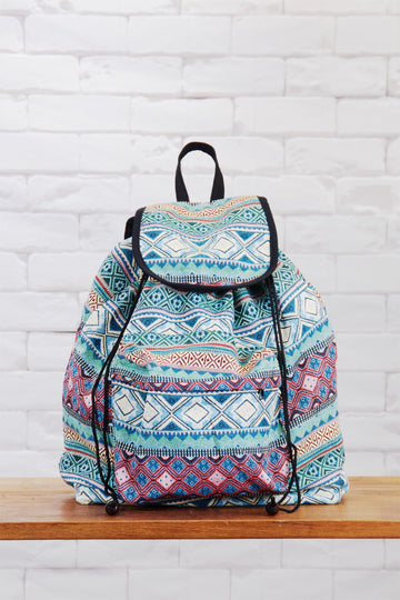 Woven Backpack | Snap Closure - backpack, book bag, day bag, day pack, ethnic, everyday, PATTERN, regular backpack, turquoise, unisex, woven - Wander Emporium