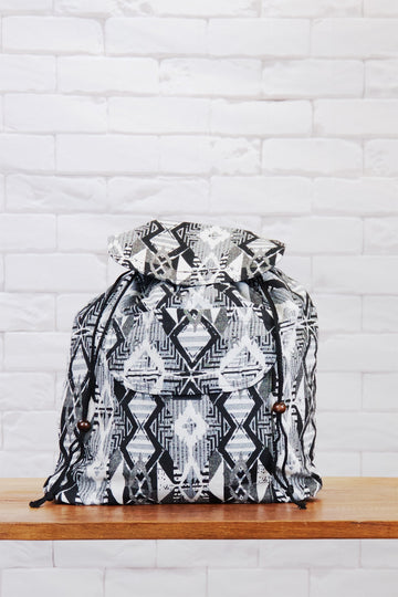 Woven Backpack | Velcro Closure - backpack, black and white, book bag, day bag, day pack, ethnic, everyday, PATTERN, regular backpack, unisex, vintage, woven - Wander Emporium