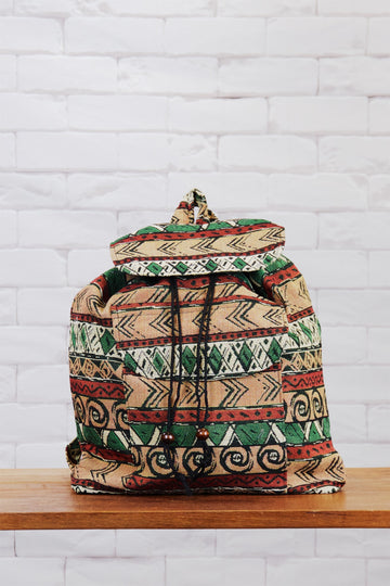 Woven Backpack | Velcro Closure - backpack, beige, black and white, book bag, day bag, day pack, ethnic, everyday, green, PATTERN, red, regular backpack, unisex, vintage, woven - Wander Emporium