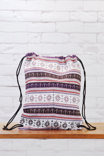 Woven Drawstring Backpack - backpack, black, book bag, day bag, day pack, drawstring, ethnic, everyday, PATTERN, pink, purple, regular backpack, unisex, vintage, woven - Wander Emporium