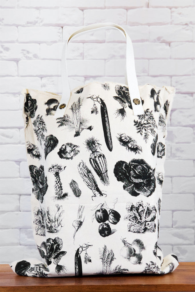 XL Tote Bag | Vegetables - bag, beach bag, black and white, canvas, canvas tote, drawing, forage, hand printed, Large, laundry bag, nature, Shopper, Tote, tote bag, travel, vegetables, veggies, wild, XL tote - Wander Emporium