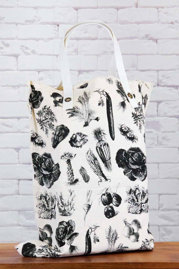 XL Tote Bag | Vegetables - bag, beach bag, black and white, canvas, canvas tote, drawing, forage, hand printed, Large, laundry bag, nature, Shopper, Tote, tote bag, travel, vegetables, veggies, wild, XL tote - Wander Emporium