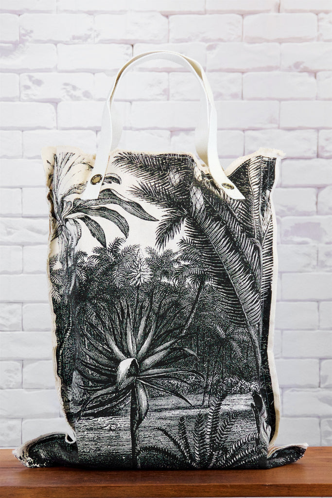 XL Tote Bag | Wild Tropics - bag, beach bag, black and white, canvas, canvas tote, drawing, hand printed, Large, laundry bag, nature, Shopper, Tote, tote bag, travel, Tropical, wild, wild tropics, XL tote - Wander Emporium