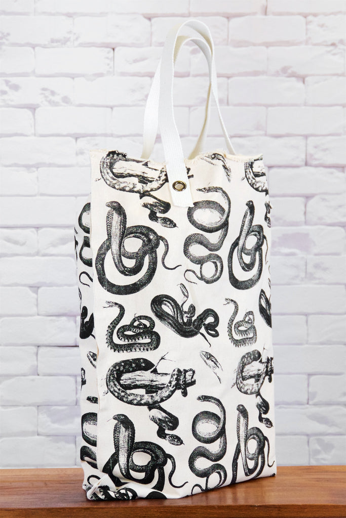 XL Tote Bag | Snakes - bag, beach bag, black and white, canvas, canvas tote, drawing, hand printed, Large, laundry bag, rattlesnake, Shopper, snake, snakes, Tote, tote bag, travel, XL tote - Wander Emporium