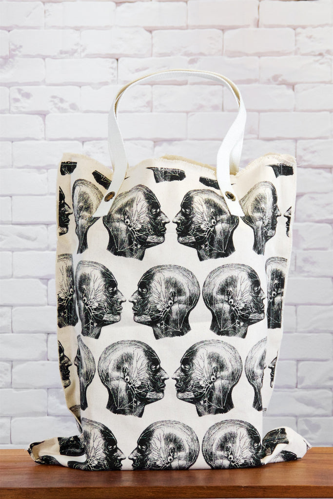 XL Tote Bag | Heads - anatomy, anatomy drawing, anatomy print, bag, beach bag, black and white, canvas, canvas tote, drawing, hand printed, head, heads, Large, laundry bag, Shopper, Tote, tote bag, travel, XL tote - Wander Emporium