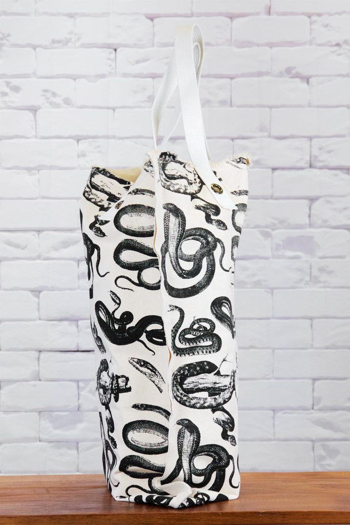 XL Tote Bag | Snakes - bag, beach bag, black and white, canvas, canvas tote, drawing, hand printed, Large, laundry bag, rattlesnake, Shopper, snake, snakes, Tote, tote bag, travel, XL tote - Wander Emporium