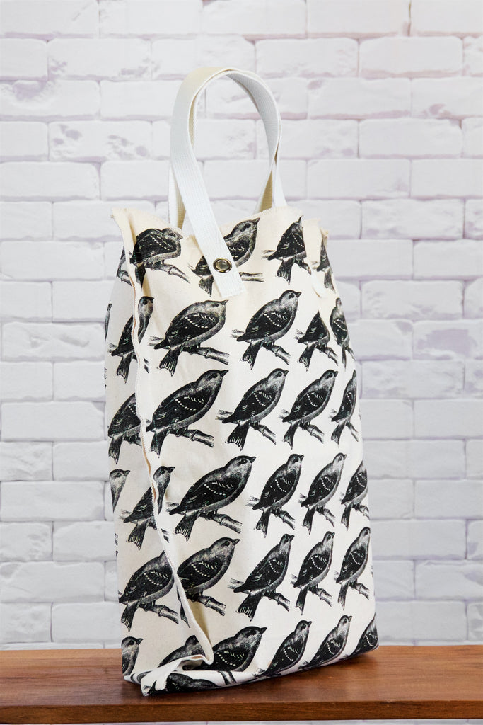 XL Tote Bag | Warblers - bag, beach bag, bird, birds, black and white, blooms, canvas, canvas tote, drawing, hand printed, Large, laundry bag, Shopper, Tote, tote bag, travel, warbler, warblers, wild, XL tote - Wander Emporium
