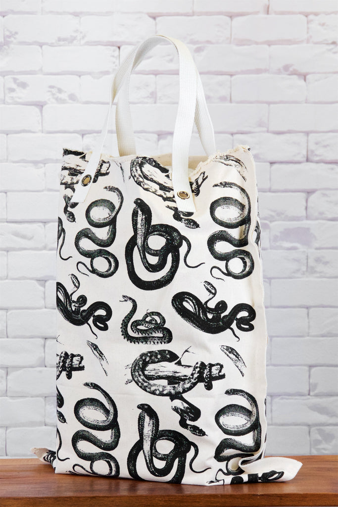 XL Tote Bag | Snakes - bag, beach bag, black and white, canvas, canvas tote, drawing, hand printed, Large, laundry bag, rattlesnake, Shopper, snake, snakes, Tote, tote bag, travel, XL tote - Wander Emporium