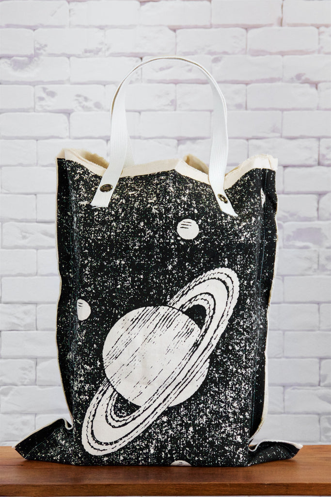 XL Tote Bag | Saturn - bag, beach bag, black and white, canvas, canvas tote, drawing, galaxy, hand printed, jupiter, Large, laundry bag, outer space, PLANET, planets, Shopper, space, Tote, tote bag, travel, XL tote - Wander Emporium