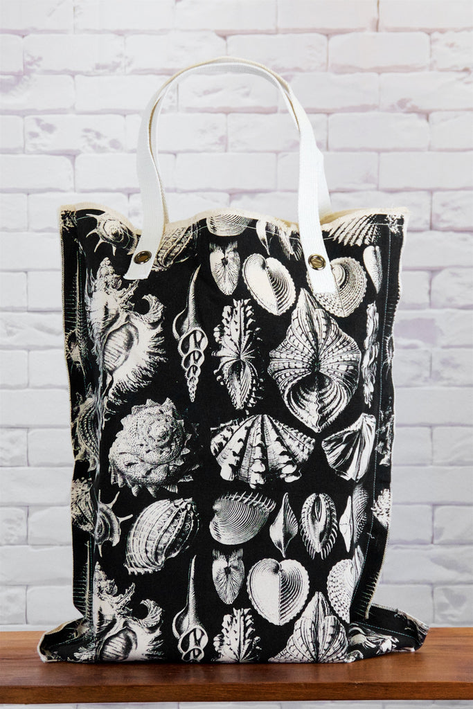 XL Tote Bag | Conch - bag, beach bag, black and white, canvas, canvas tote, caracol shell, conch, drawing, hand printed, Large, laundry bag, seashells, Shell, shell pattern, shells, Shopper, Tote, tote bag, travel, XL tote - Wander Emporium