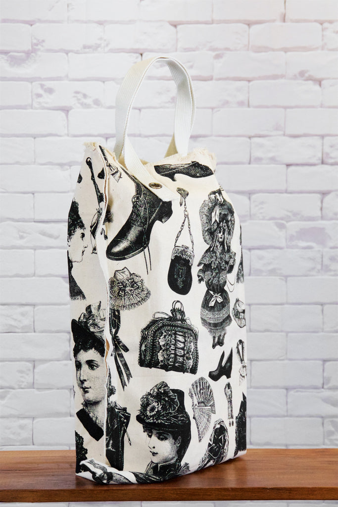 XL Tote Bag | Victorian Fashion - bag, beach bag, black and white, canvas, canvas tote, drawing, hand printed, Large, laundry bag, Shopper, Tote, tote bag, travel, victoria, victorian fashion, victorian style, XL tote - Wander Emporium