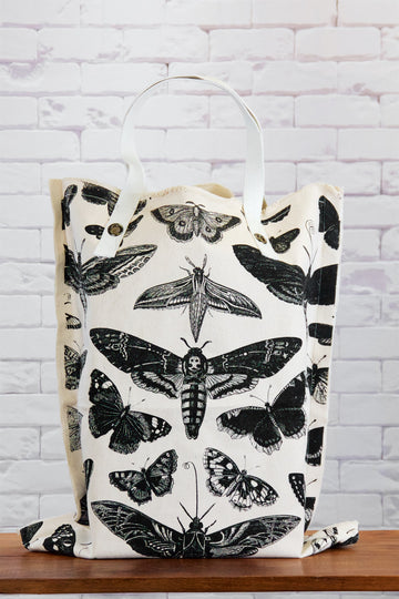 XL Tote Bag | Moth - bag, beach bag, black and white, butterfly, canvas, canvas tote, drawing, hand printed, Large, laundry bag, Moth, nature, Shopper, Tote, tote bag, travel, XL tote - Wander Emporium