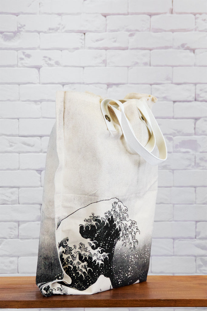 XL Tote Bag | Wave - bag, beach bag, big wave, black and white, canvas, canvas tote, drawing, hand printed, japanese wave, Large, laundry bag, nature, Shopper, Tote, tote bag, travel, waves, XL tote - Wander Emporium