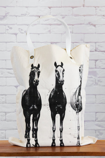 XL Tote Bag | Horse - bag, beach bag, black and white, canvas, canvas tote, drawing, hand printed, horse, Large, laundry bag, nature, Shopper, Tote, tote bag, travel, XL tote - Wander Emporium