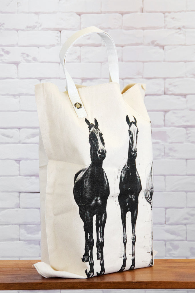 XL Tote Bag | Horse - bag, beach bag, black and white, canvas, canvas tote, drawing, hand printed, horse, Large, laundry bag, nature, Shopper, Tote, tote bag, travel, XL tote - Wander Emporium