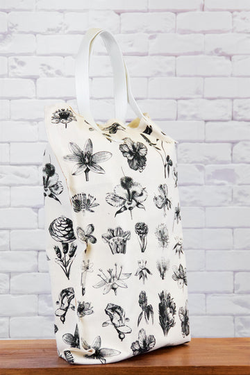 XL Tote Bag | Wild Flowers - bag, beach bag, black and white, canvas, canvas tote, drawing, flowers, hand printed, Large, laundry bag, Shopper, Tote, tote bag, travel, wild, wild flowers, wild tropics, XL tote - Wander Emporium